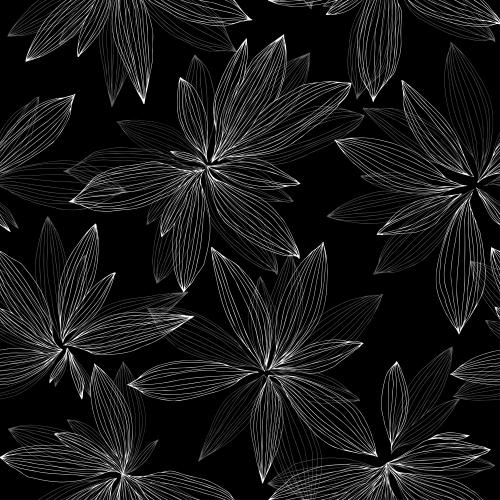 Vector image leaves white and gray outlines on black