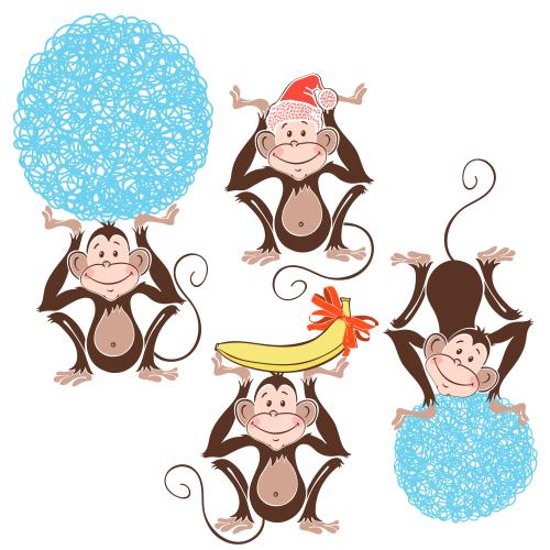 Animals. Vector four cute monkeys