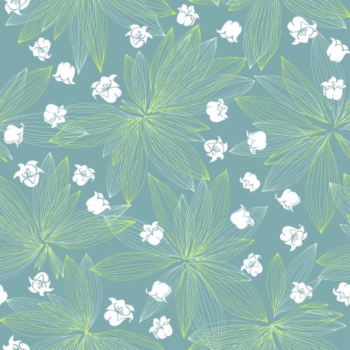 Lily-of-the-valley. Vector lace leaves and lily of the valley on gray-green