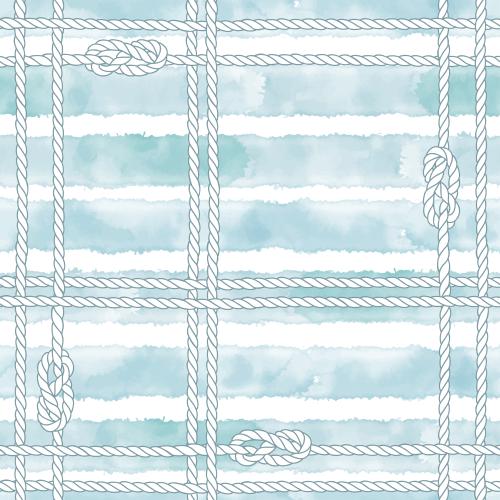 Sea rope. Vector Pattern ropes with sea knots and without on blue watercolor stripes