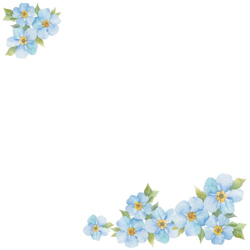 Raster image watercolor forget-me-nots on white corner composition with text space