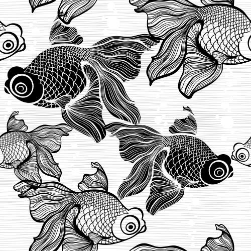 Vector image contours and silhouettes of fish waves on white