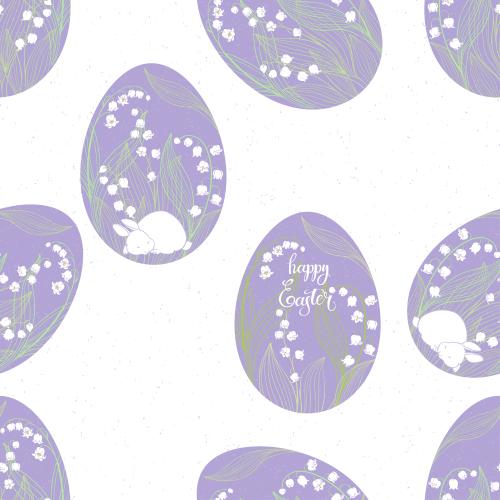 Vector image easter eggs with cute rabbits lilies inscribed with happy easter on white