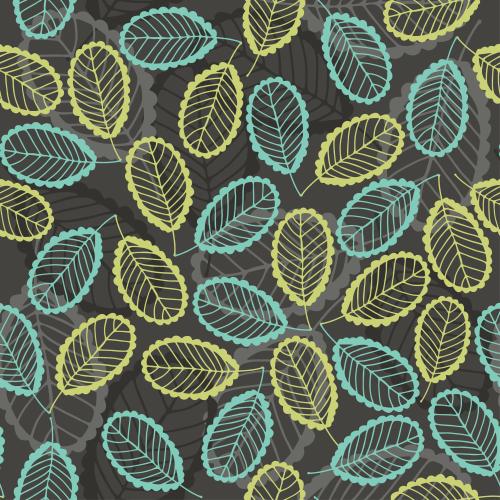Illustration multicolored doodle leaves on dark gray