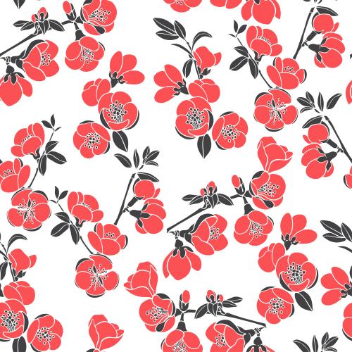 Japanese quince. Vector japanese loquat white branches with flowers