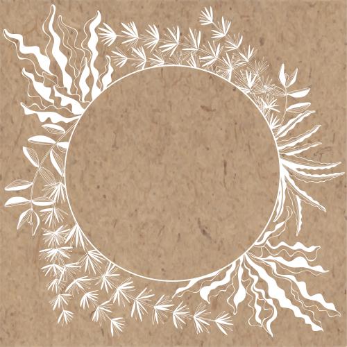 Illustration round frame with seaweed on craft