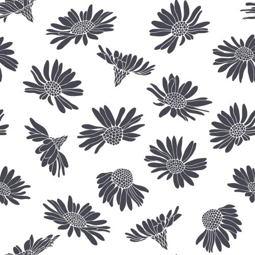 Chamomile. Vector Pattern daisies silhouettes on white