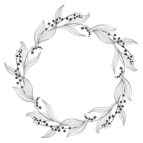 Lily-of-the-valley. Vector lily of the valley round frame on white