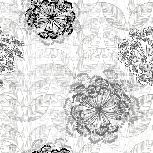 Vector image monochromatic abstract umbrella flowers and leaves on white