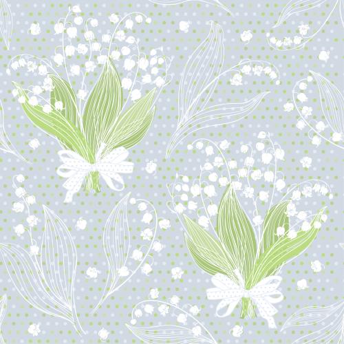 Bow. Vector lily of the valley bouquets with ribbons single flowers on gray with green checkered