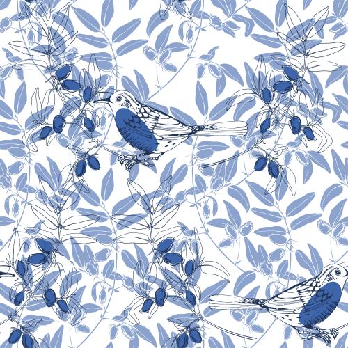 Honeysuckle. Vector little birds and honeysuckle on white