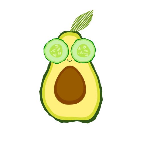 Avocado. Vector cartoon avocado half in cucumber mask