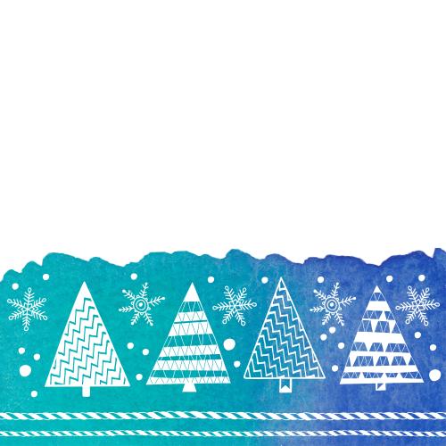 Christmas tree. Vector stylized trees snowflakes holiday ribbons on watercolor fragment white space for text