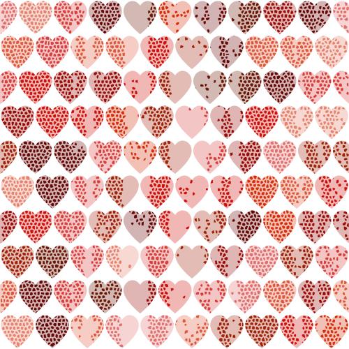 Mosaic. Vector multicolored hearts with a mosaic texture on white