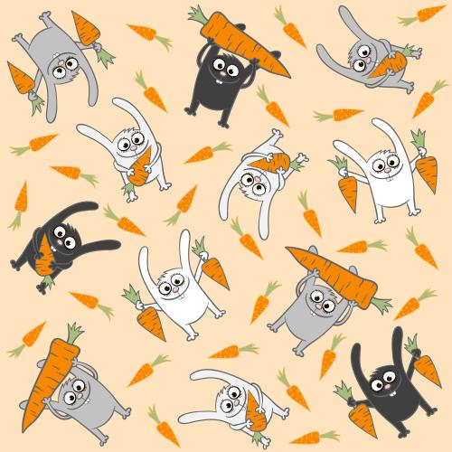 Rabbit. Vector multicolored cartoon rabbits with carrots