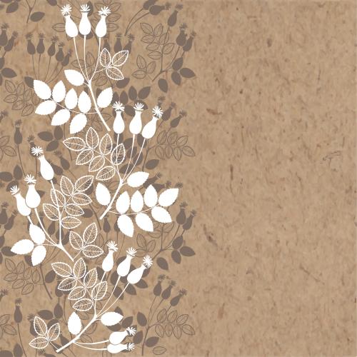 Berry. Vector dog rose, white and brown silhouettes, space for text on craft
