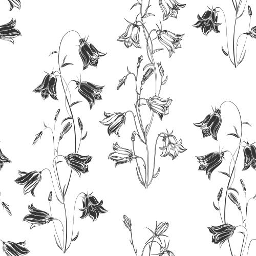 Illustration bells black silhouettes and flower contours on white