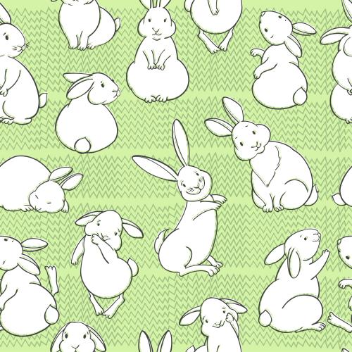 Illustration cute bunnies on green grass