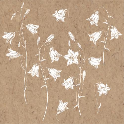 Illustration bells white silhouettes of flowers on craft