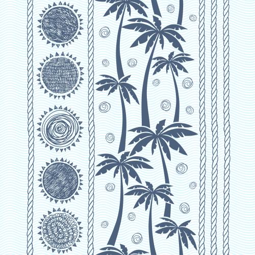 Rope. Vector palms, marine ropes, sun on blue waves
