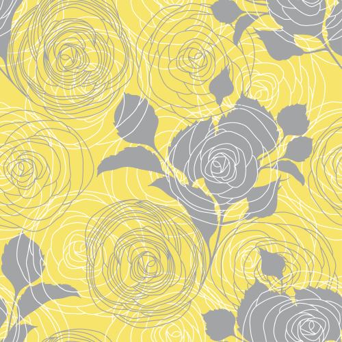 Rose. Vector stylized roses contours and silhouettes on yellow