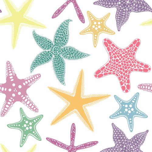 Vector image sea stars multicolored silhouettes on white