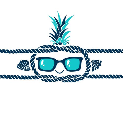 Beach. Vector vacation-themed composition cartoon character in sunglasses shells marine knot on white
