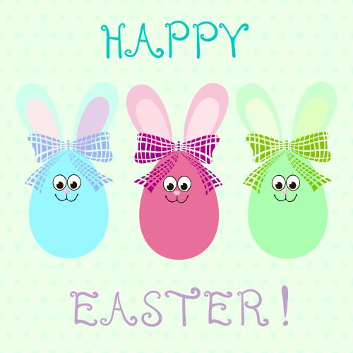 Rabbit. Vector three multicolored easter eggs and a happy easter greeting