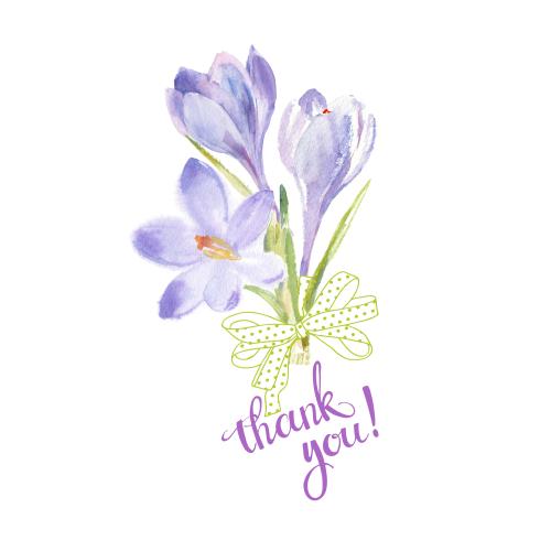 Raster image bouquet of crocuses with a bow and thank you on white
