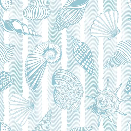 Vector image shells, watercolor waves on white