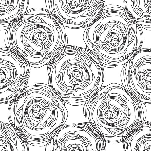 Rose. Vector stylized roses, black contours on white