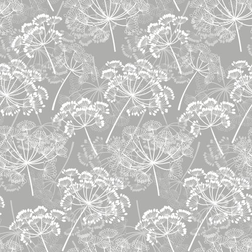 Dill. Vector flower umbrellas contours and silhouettes on gray