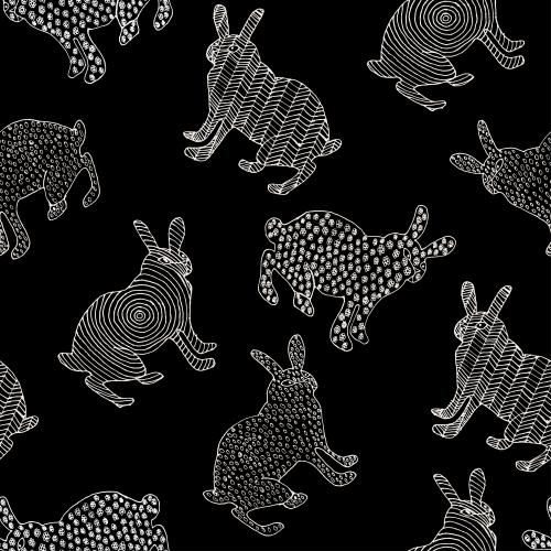 Vector image cartoon rabbits in doodle style on black