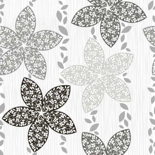 Vector image abstract flowers leaves on white striped