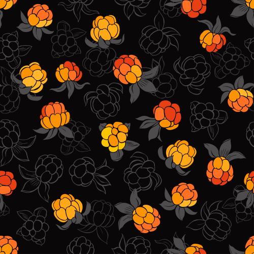Cloudberry. Vector cloud berry contours and colored silhouettes on black