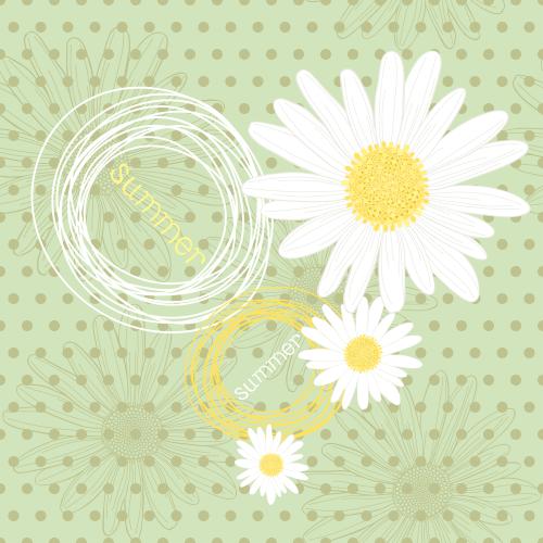 Chamomile. Vector composition in the shape of a heart with daisies circles and the word summer on a checkered texture