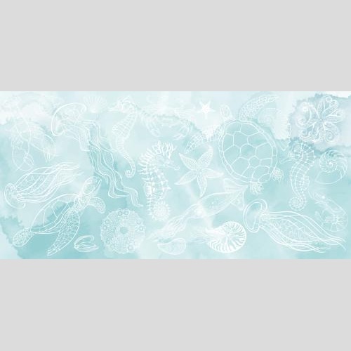 Nautilus. Vector marine animals on blue watercolor