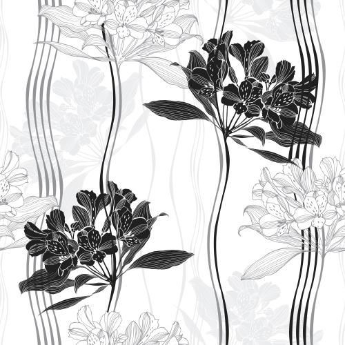 Alstroemeria. Vector monochrome alstroemeria flowers vertical wavy lines on white