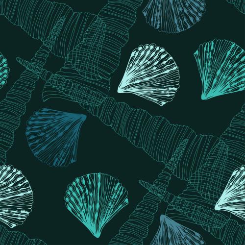 Illustration shells on dark emerald