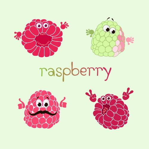 Symbol. Vector cartoonish raspberry berries with different emotions