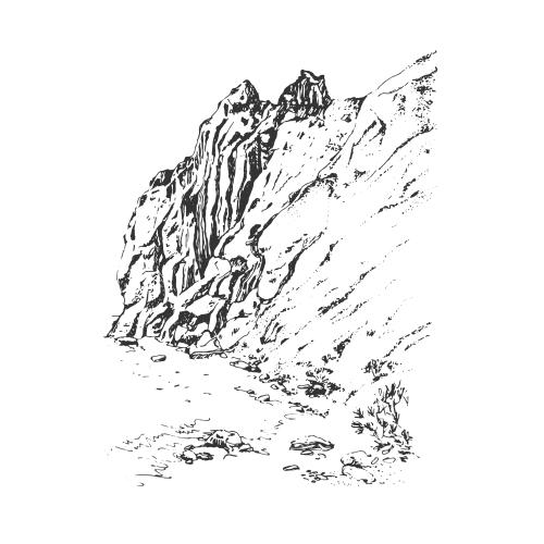 Crimea. Vector mountains and sea in ordzhonikidze, crimea, sketch on white