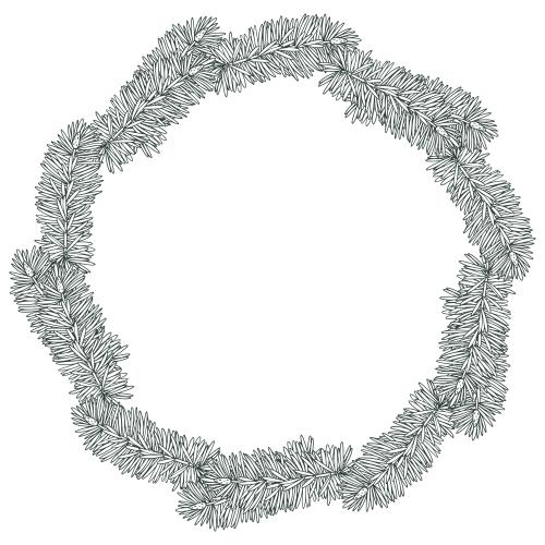 Pine. Vector round wreath frame from coniferous branches on white