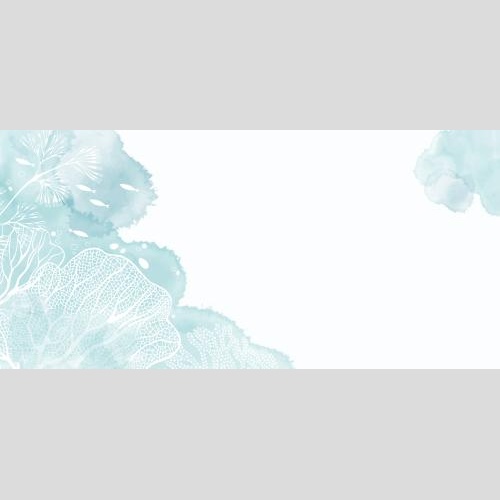 Illustration corals algae fish blue watercolor fragments and a place for text on white