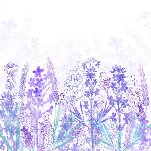 Raster image watercolor lavender place for text color and monochrome silhouettes on white