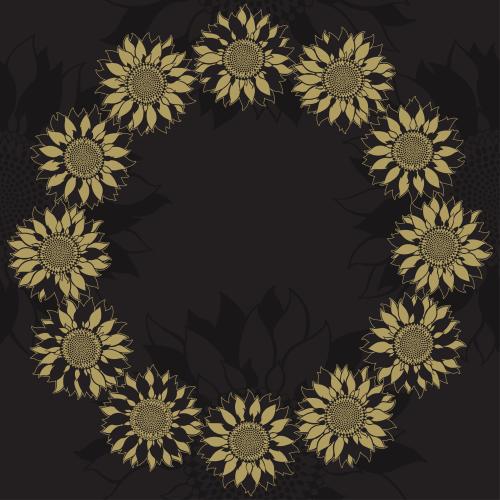 Sunflower. Vector sunflowers circular frame on floral black