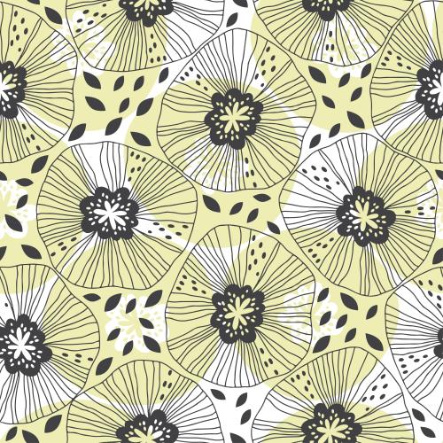 Vector image stylized flowers and leaves in doodle style black outlines and colored silhouettes on white