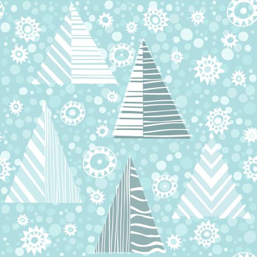 Vector image stylized trees and snowflakes on blue checkered