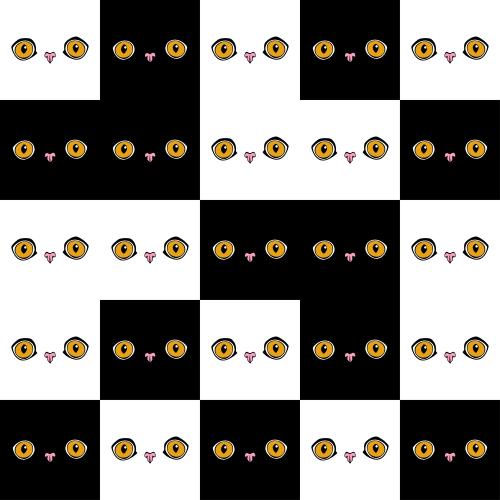 Cat. Vector Pattern cat's eyes and noses on black-and-white