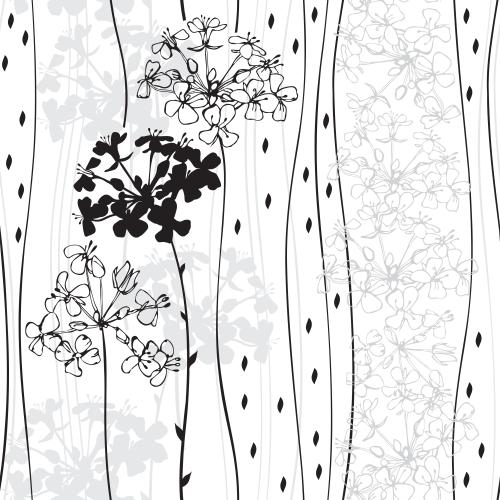 Vector image contours and silhouettes of abstract flowers, vertical wavy lines on white