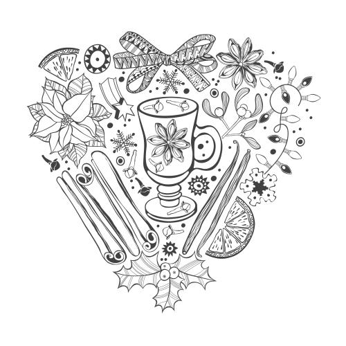 Vanilla stick. Vector christmas theme composition in the shape of a heart on white